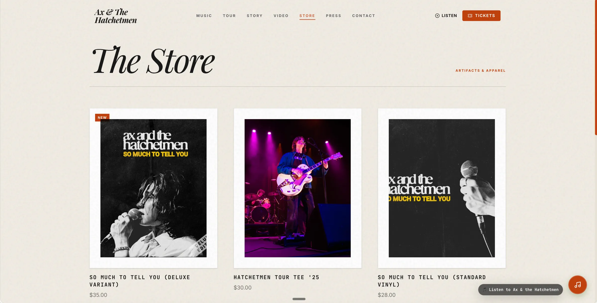 Ax & The Hatchetmen store page