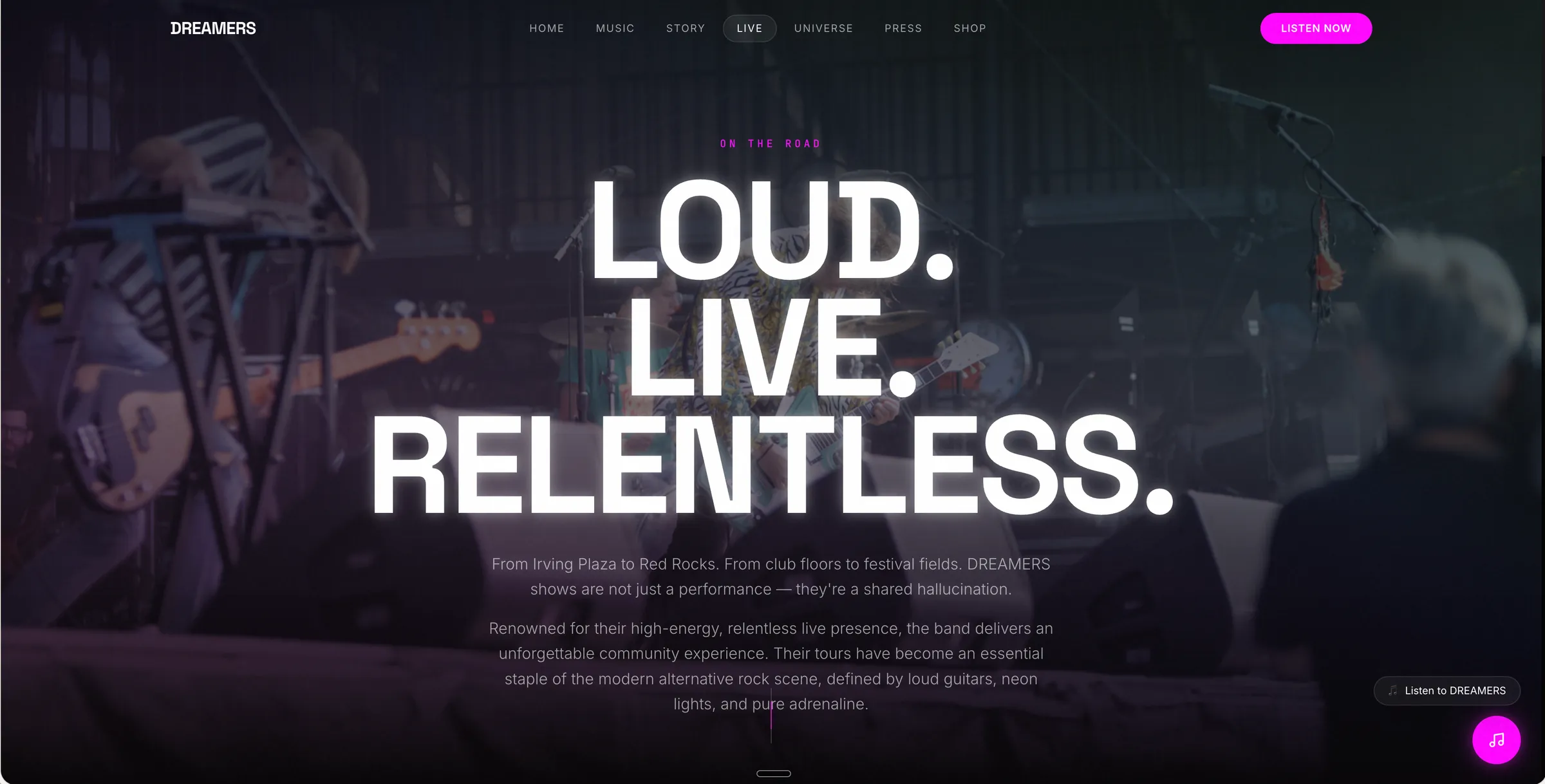Dreamers live page