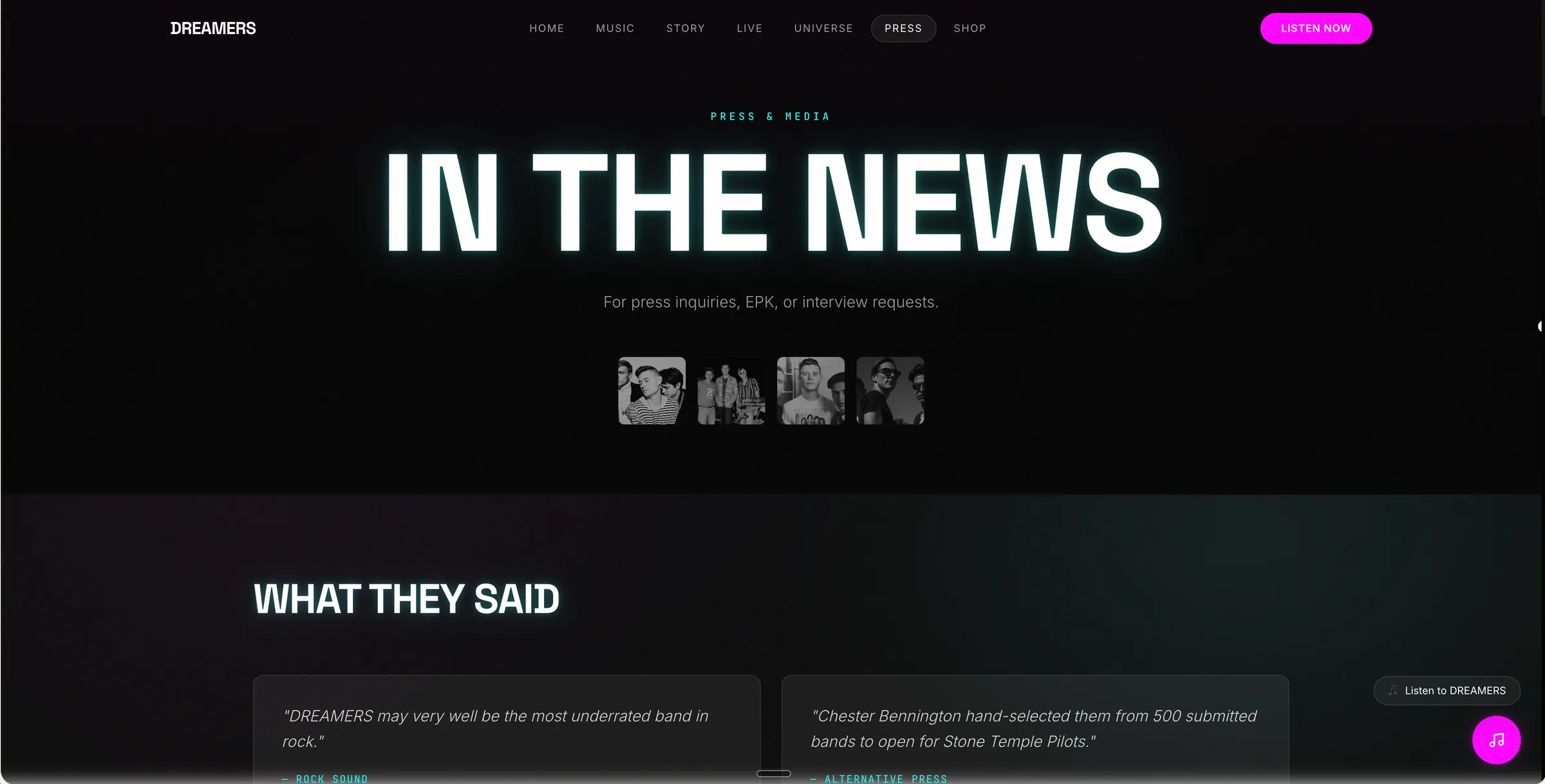 Dreamers press page
