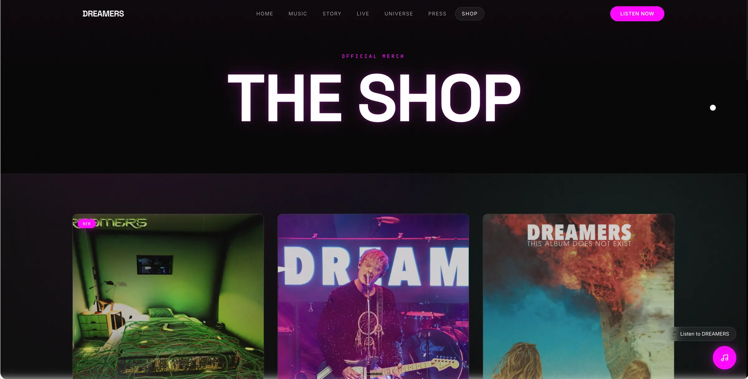 Dreamers shop page