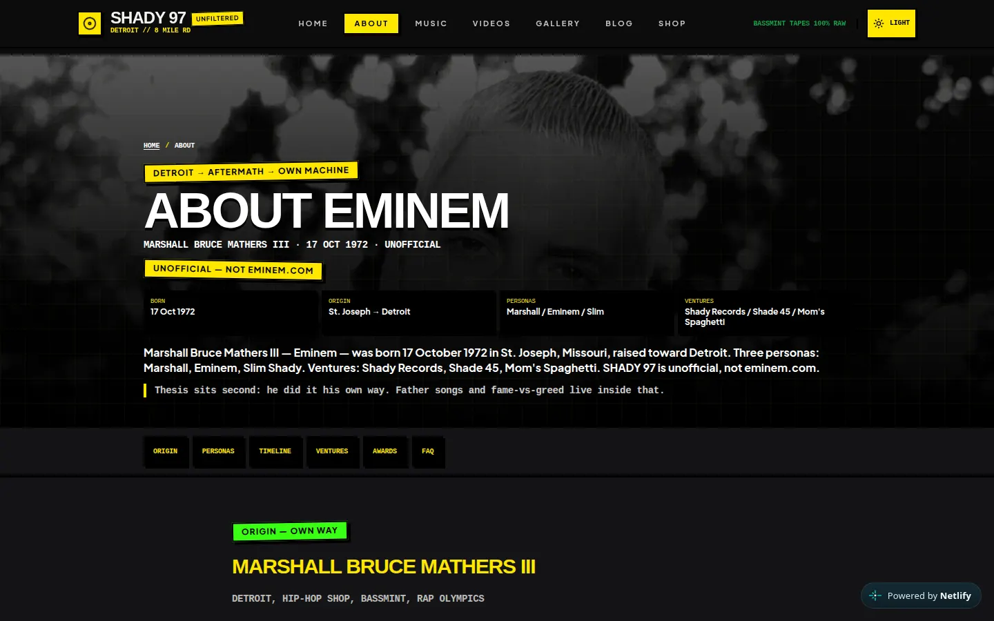 Eminem — SHADY 97 about page