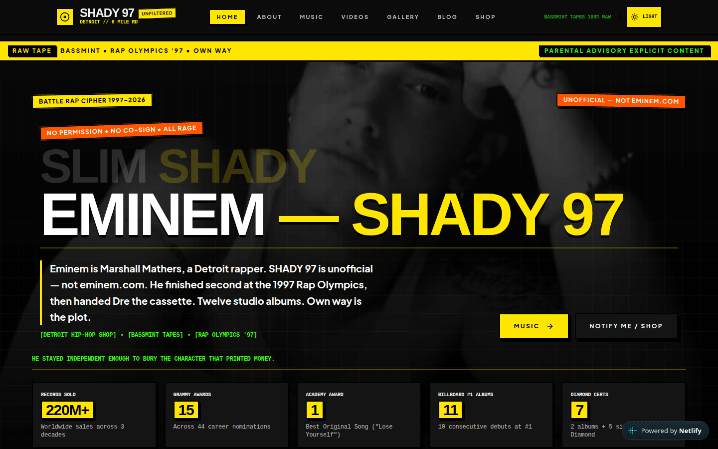 Eminem — SHADY 97 website screenshot