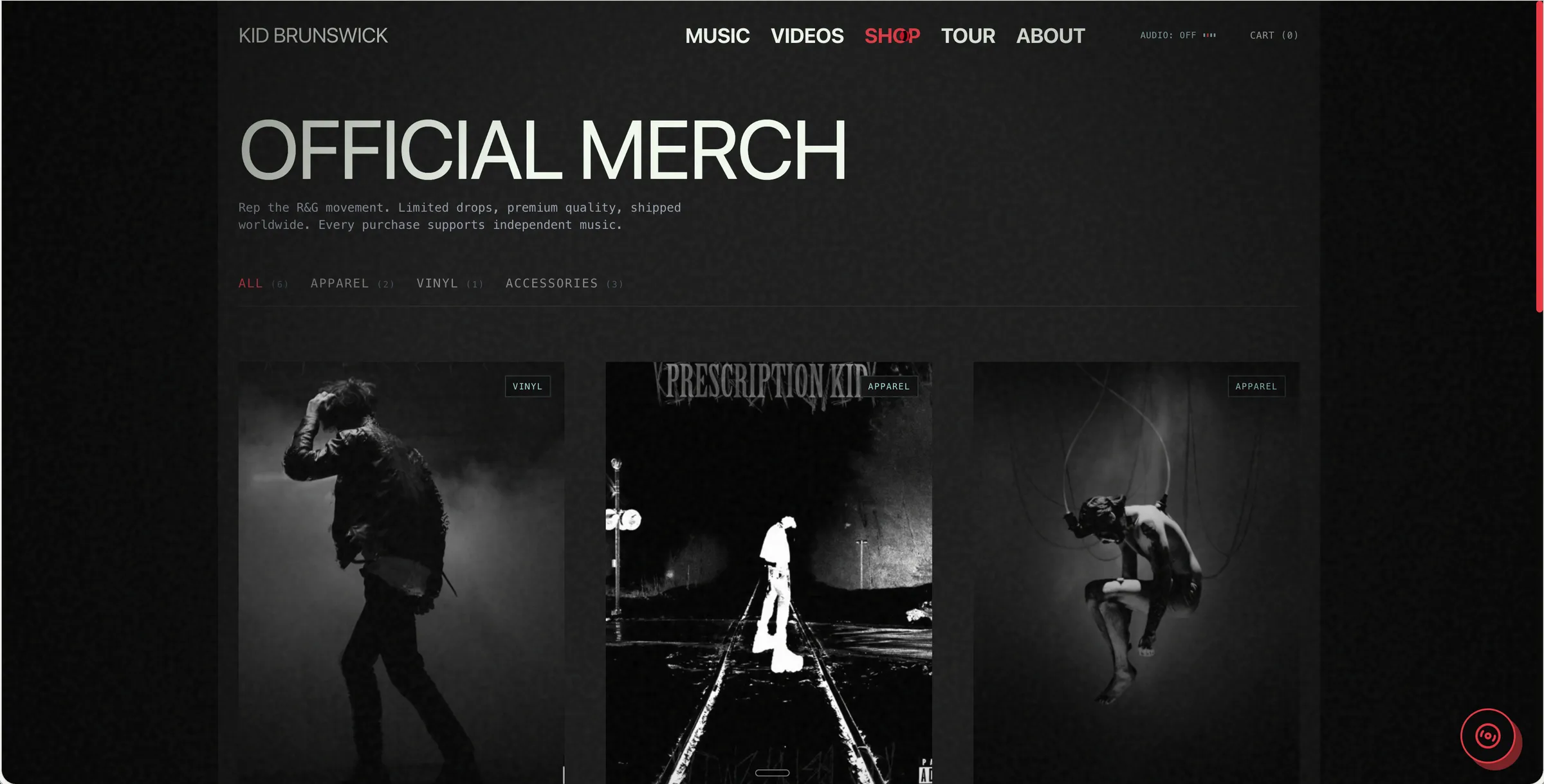 Kid Brunswick merch page