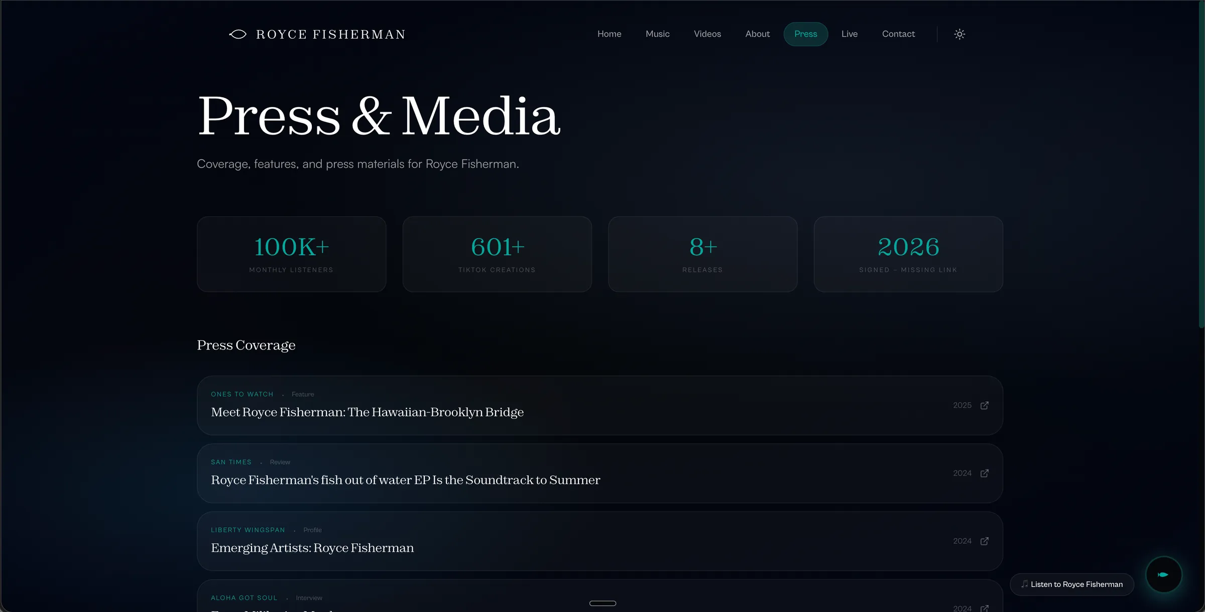 Royce Fisherman press page
