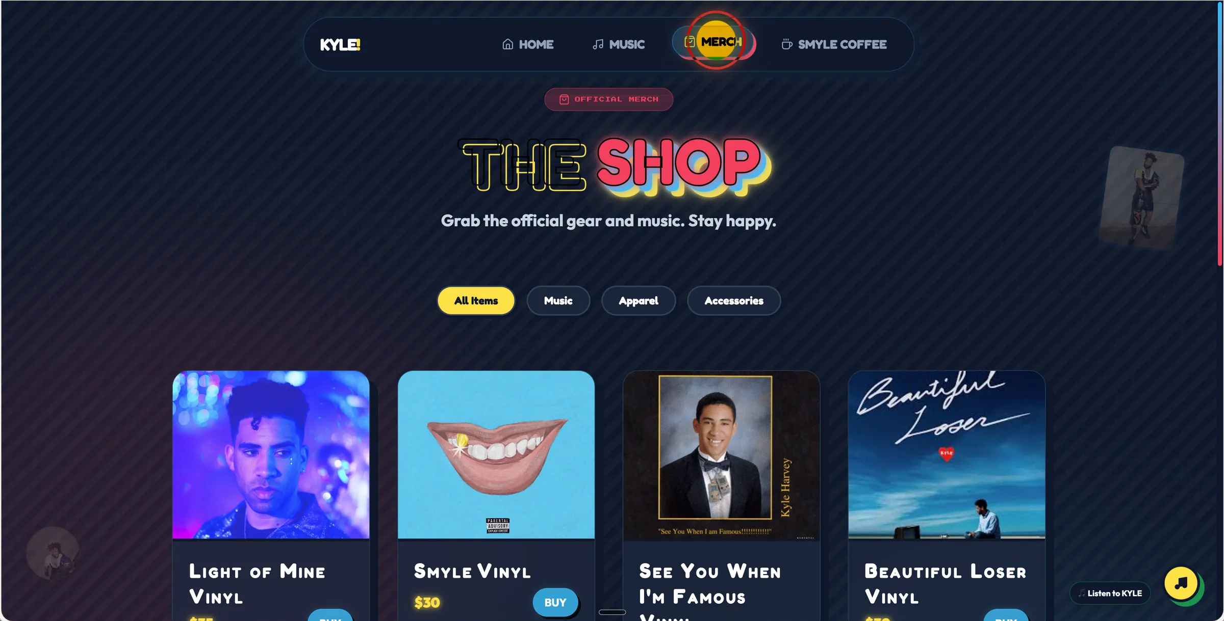 KYLE shop page