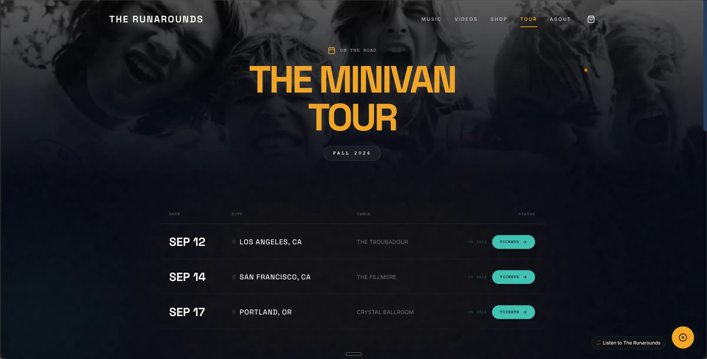 The Runarounds tour page