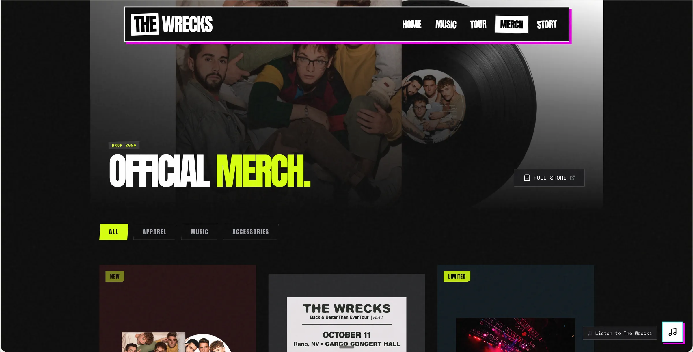 The Wrecks merch page